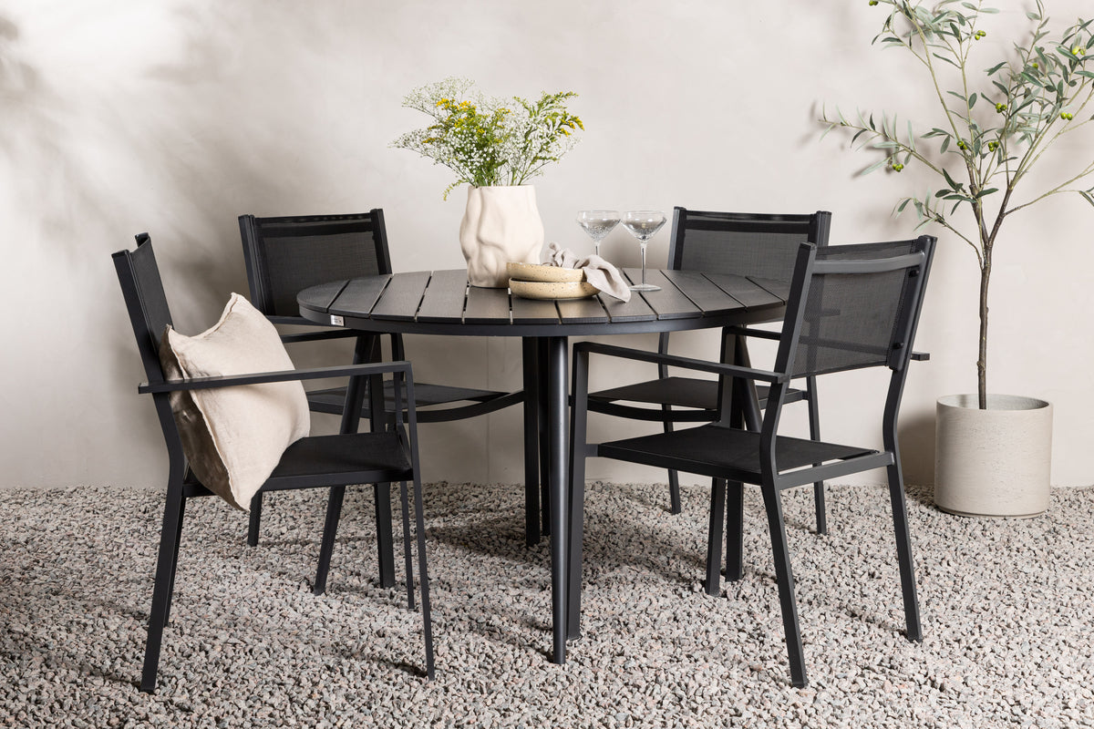 Break & Copacabana Rundt Spisebord ø120 Sort + Spisebordsstole Sort