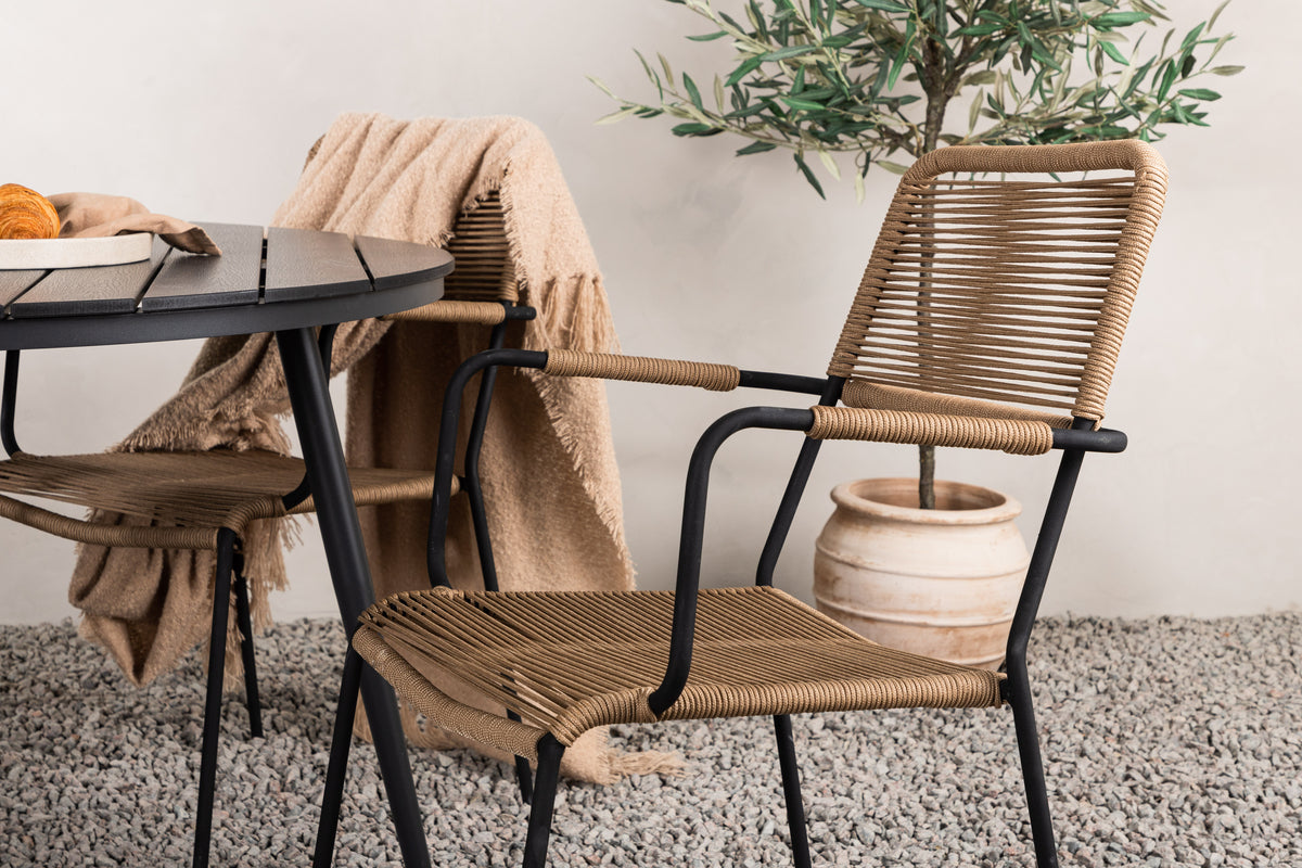 Rundt spisebord 120 Sort + Spisebordsstol 2-pak Brun