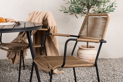 Rundt spisebord 120 Sort + Spisebordsstol 2-pak Brun