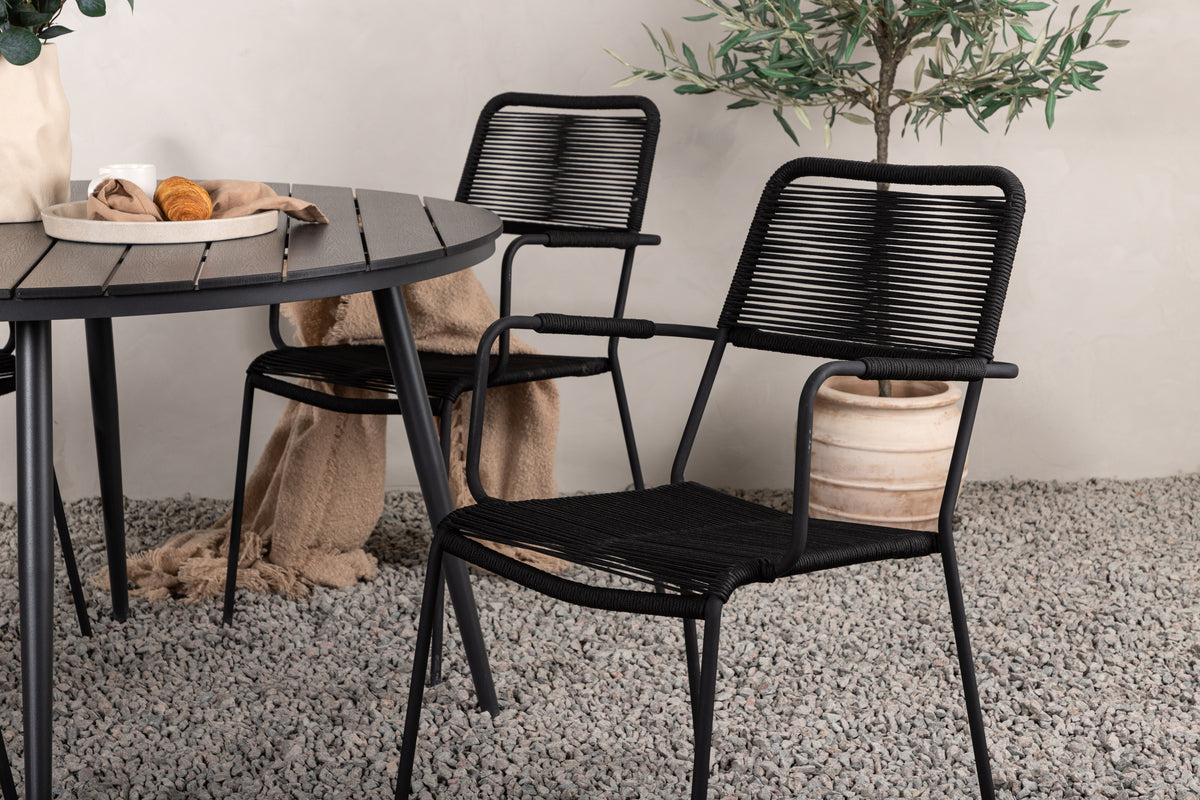 Break & Lindos Rundt Spisebord ø120 Sort + Spisebordsstole Sort