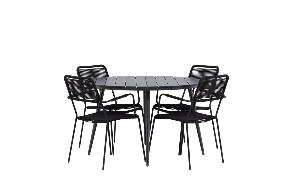 Break & Lindos Rundt Spisebord ø120 Sort + Spisebordsstole Sort