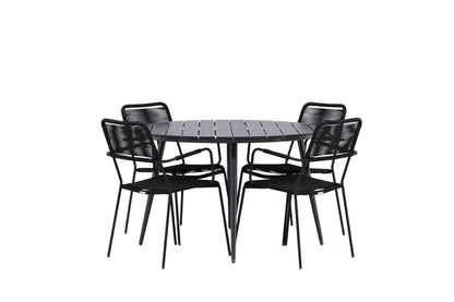 Break & Lindos Rundt Spisebord ø120 Sort + Spisebordsstole Sort