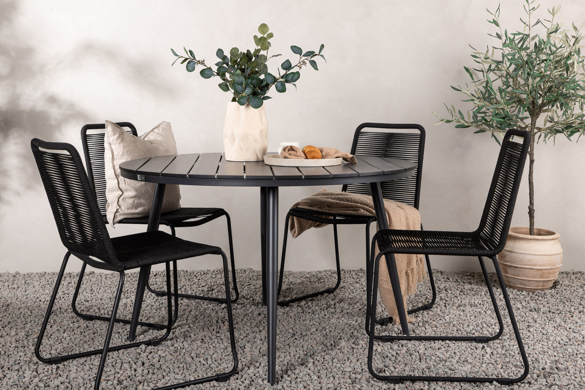 Break & Lindos Rundt Spisebord ø120 Sort + Spisebordsstole Sort