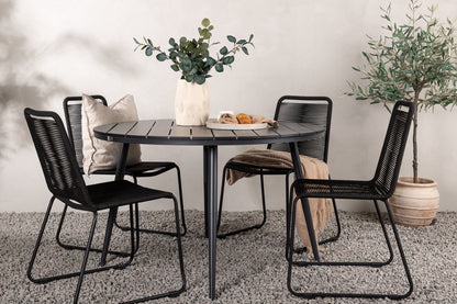 Break & Lindos Rundt Spisebord ø120 Sort + Spisebordsstole Sort