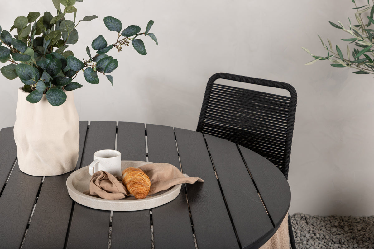 Break & Lindos Rundt Spisebord ø120 Sort + Spisebordsstole Sort