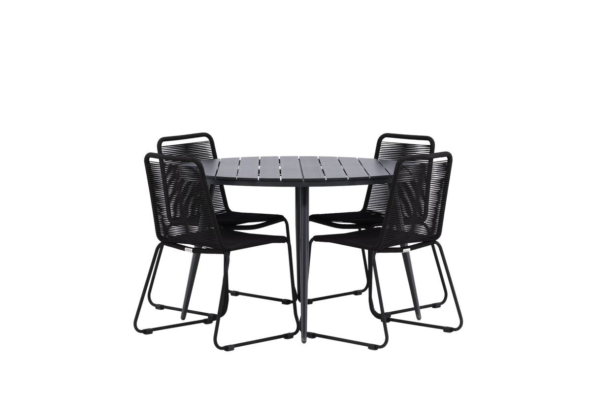 Break & Lindos Rundt Spisebord ø120 Sort + Spisebordsstole Sort