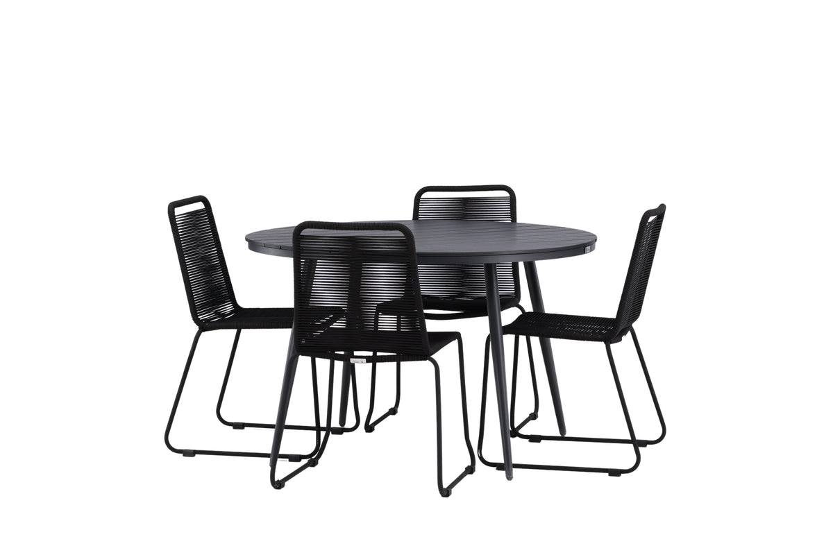 Break & Lindos Rundt Spisebord ø120 Sort + Spisebordsstole Sort