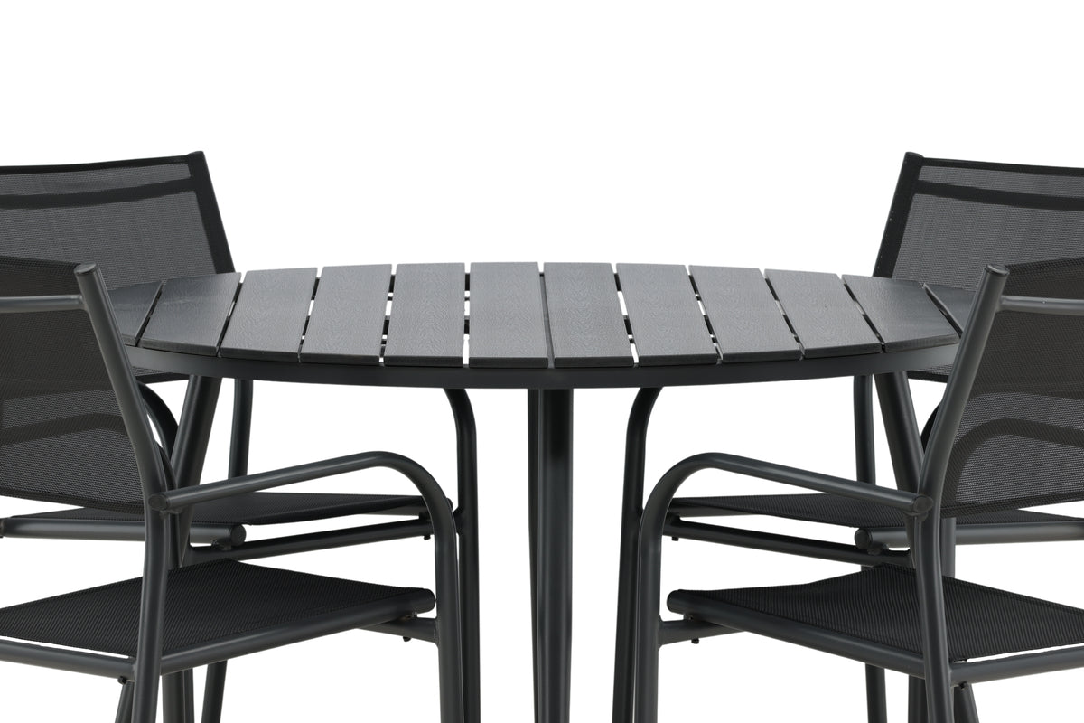 Rundt spisebord 120 Sort + Spisebordsstol 2-pak Sort