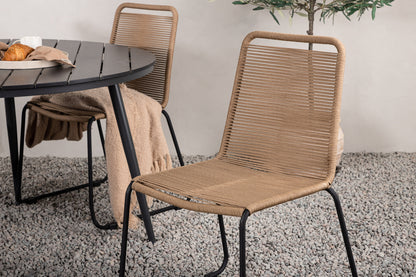 Rundt spisebord 120 Sort + Spisebordsstol 2-pak Brun