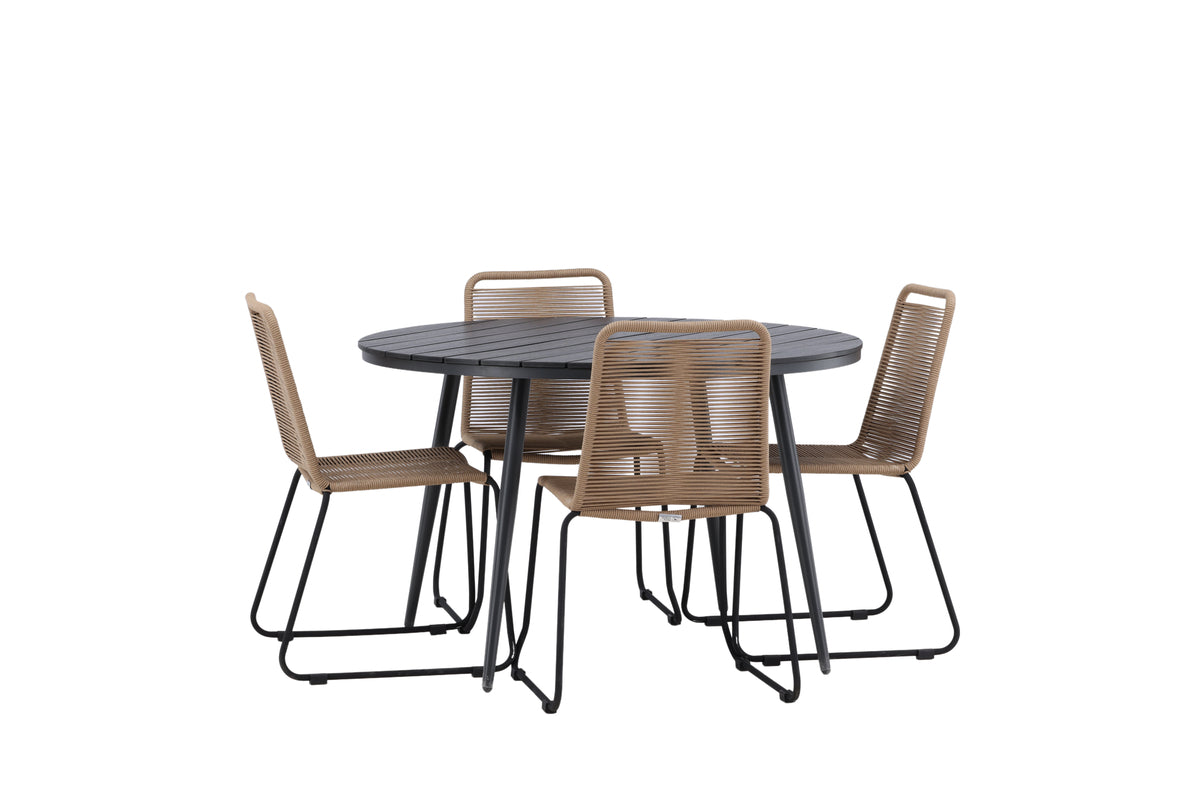 Rundt spisebord 120 Sort + Spisebordsstol 2-pak Brun