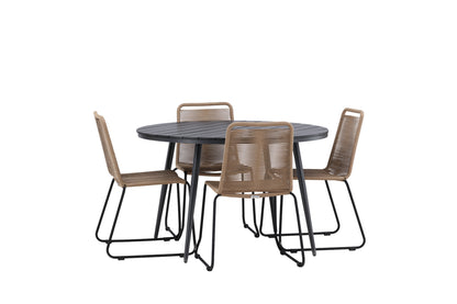 Rundt spisebord 120 Sort + Spisebordsstol 2-pak Brun