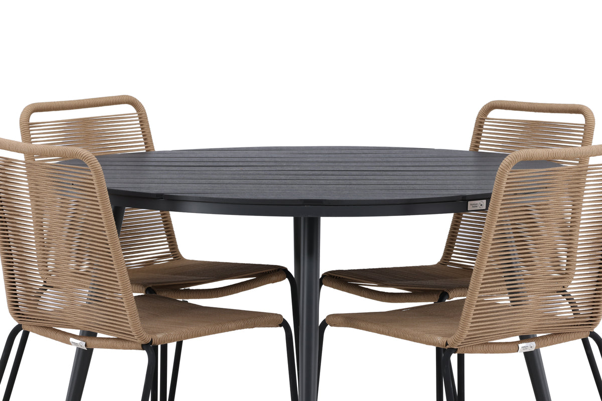 Rundt spisebord 120 Sort + Spisebordsstol 2-pak Brun