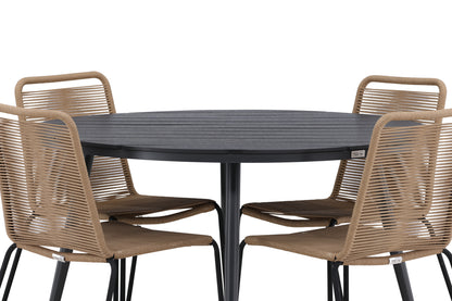 Rundt spisebord 120 Sort + Spisebordsstol 2-pak Brun