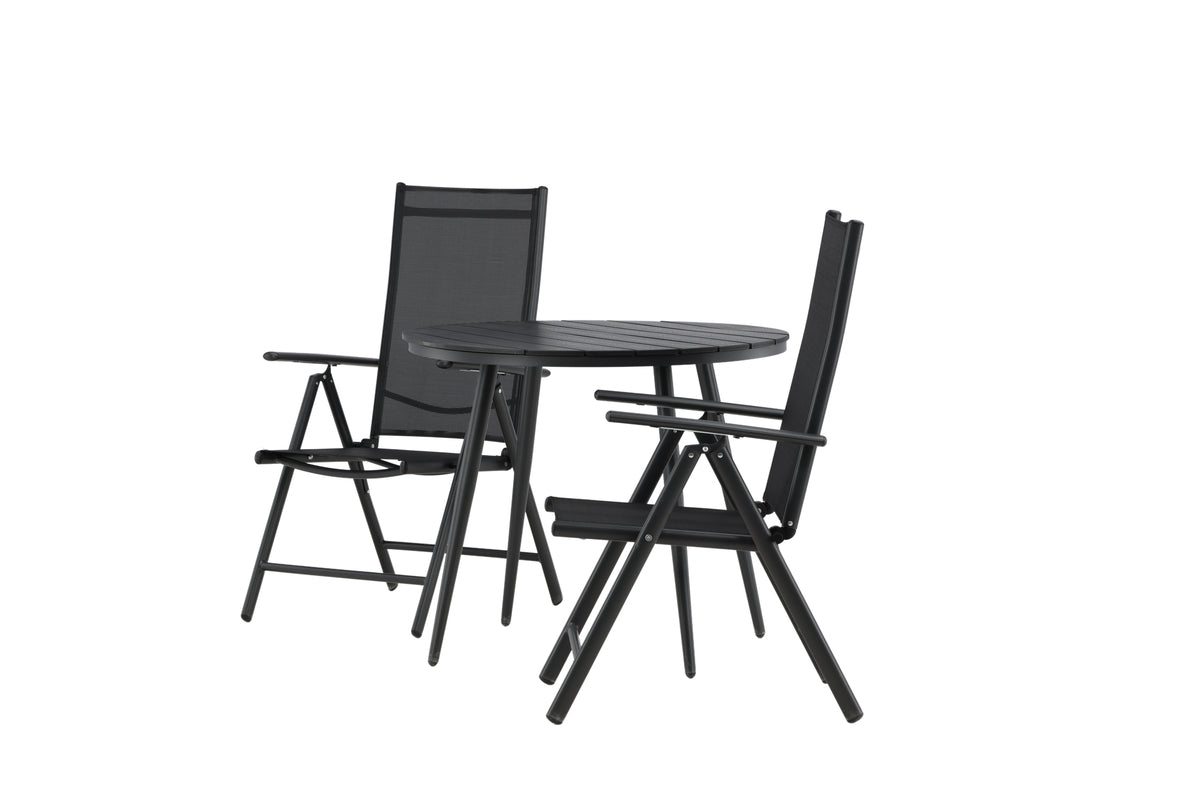 Rundt spisebord 90 Sort + Position stol 2-pak Sort