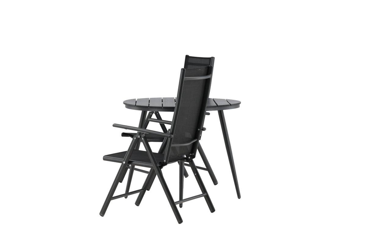 Rundt spisebord 90 Sort + Position stol 2-pak Sort