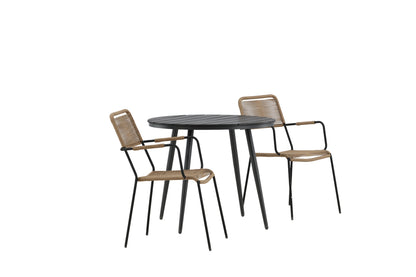 Rundt spisebord 90 Sort + Spisebordsstol 2-pak Brun