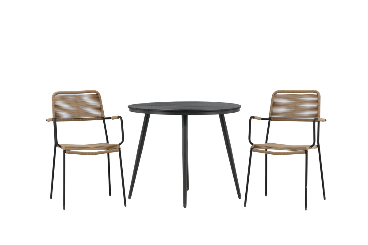 Rundt spisebord 90 Sort + Spisebordsstol 2-pak Brun