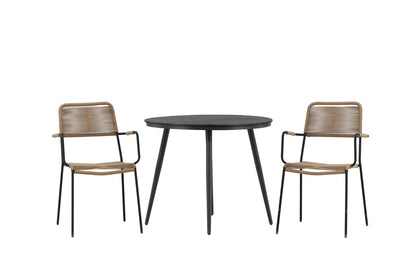 Rundt spisebord 90 Sort + Spisebordsstol 2-pak Brun