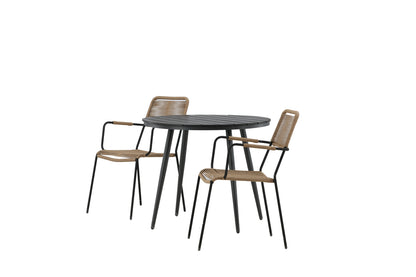 Rundt spisebord 90 Sort + Spisebordsstol 2-pak Brun