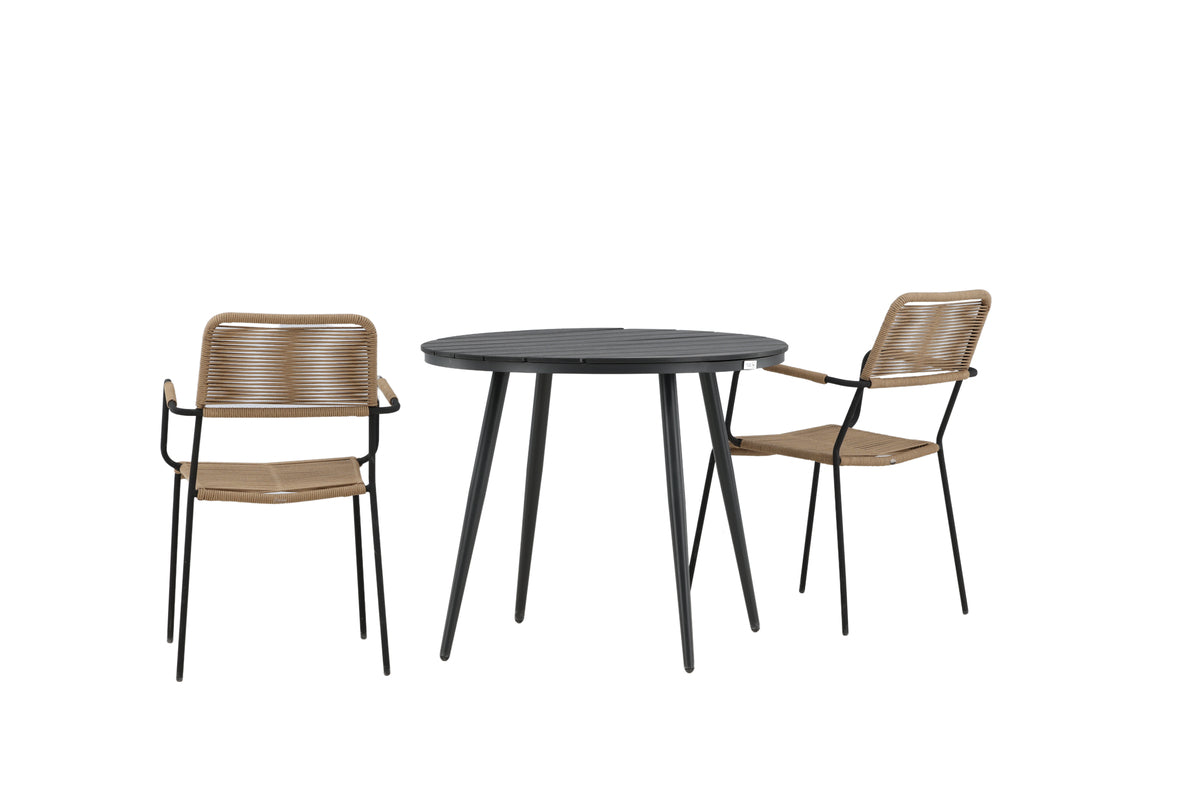 Rundt spisebord 90 Sort + Spisebordsstol 2-pak Brun