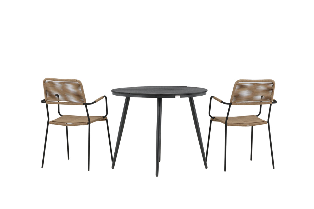 Rundt spisebord 90 Sort + Spisebordsstol 2-pak Brun