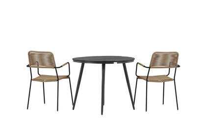 Rundt spisebord 90 Sort + Spisebordsstol 2-pak Brun