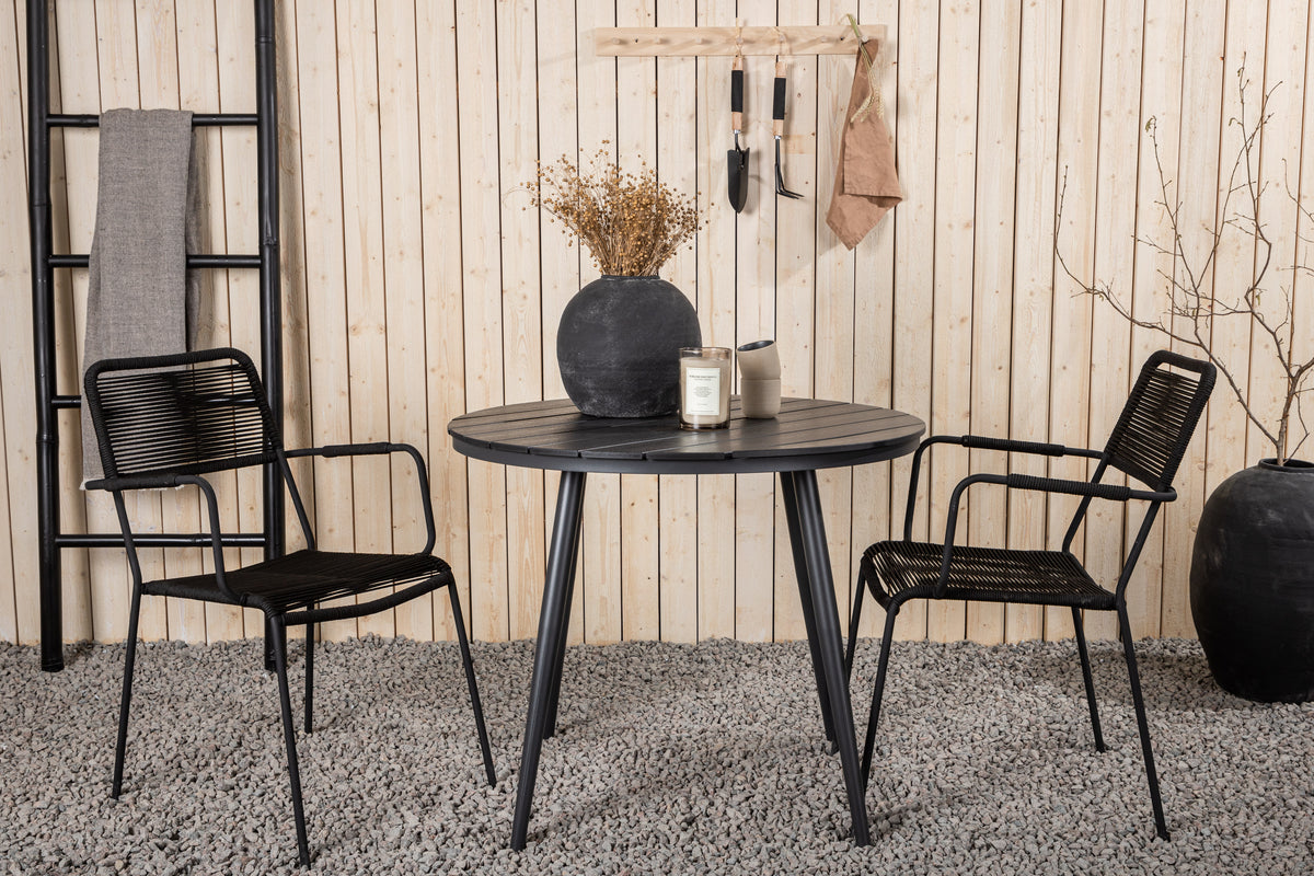 Break & Lindos Rundt Spisebord ø90 Sort + Spisestole Sort