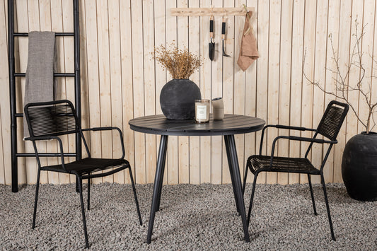 Break & Lindos Rundt Spisebord ø90 Sort + Spisestole Sort