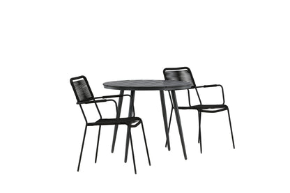 Break & Lindos Rundt Spisebord ø90 Sort + Spisestole Sort