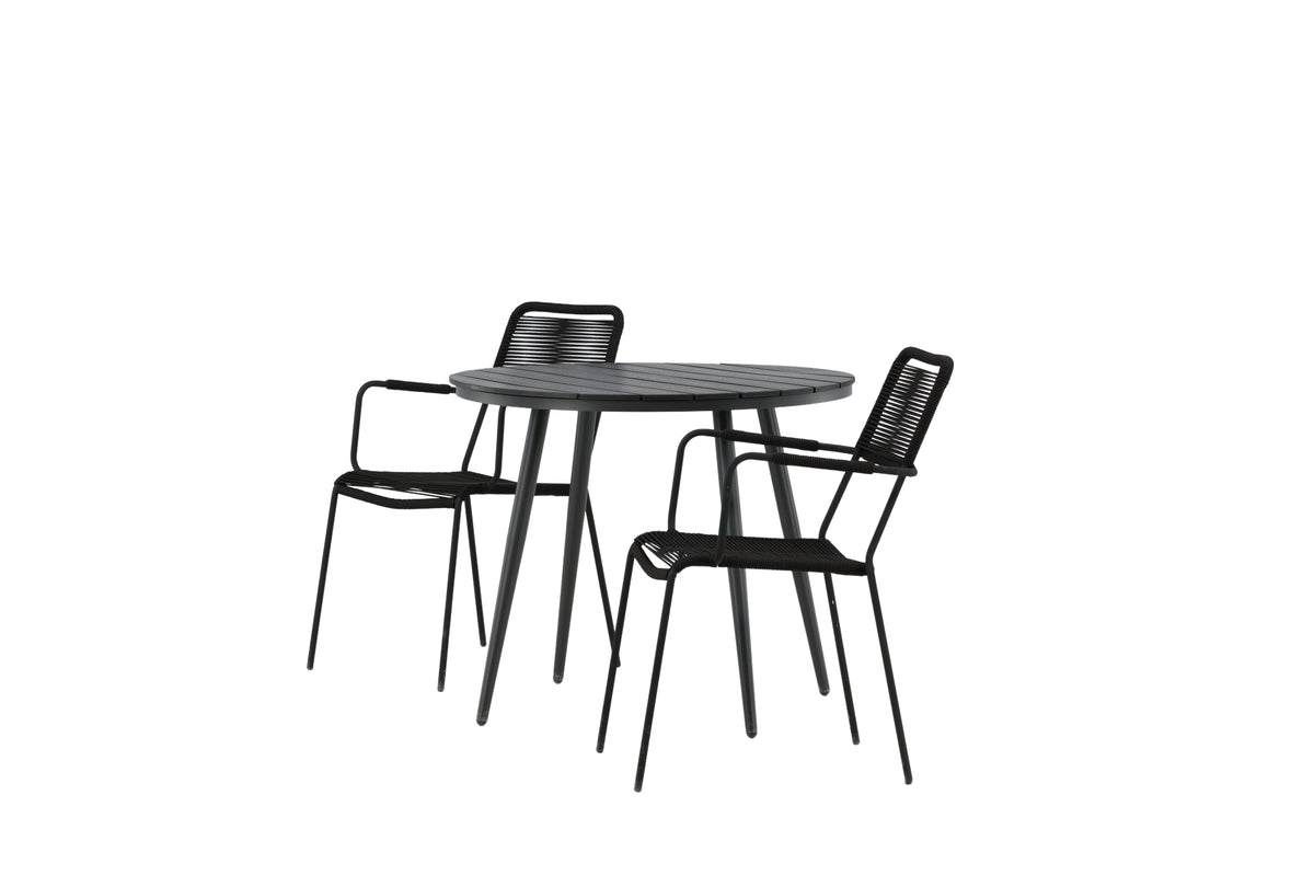 Break & Lindos Rundt Spisebord ø90 Sort + Spisestole Sort