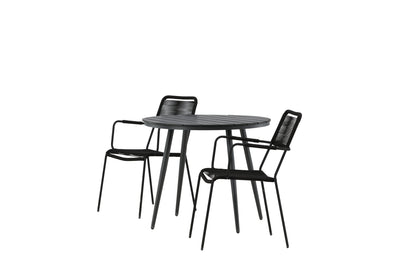 Break & Lindos Rundt Spisebord ø90 Sort + Spisestole Sort