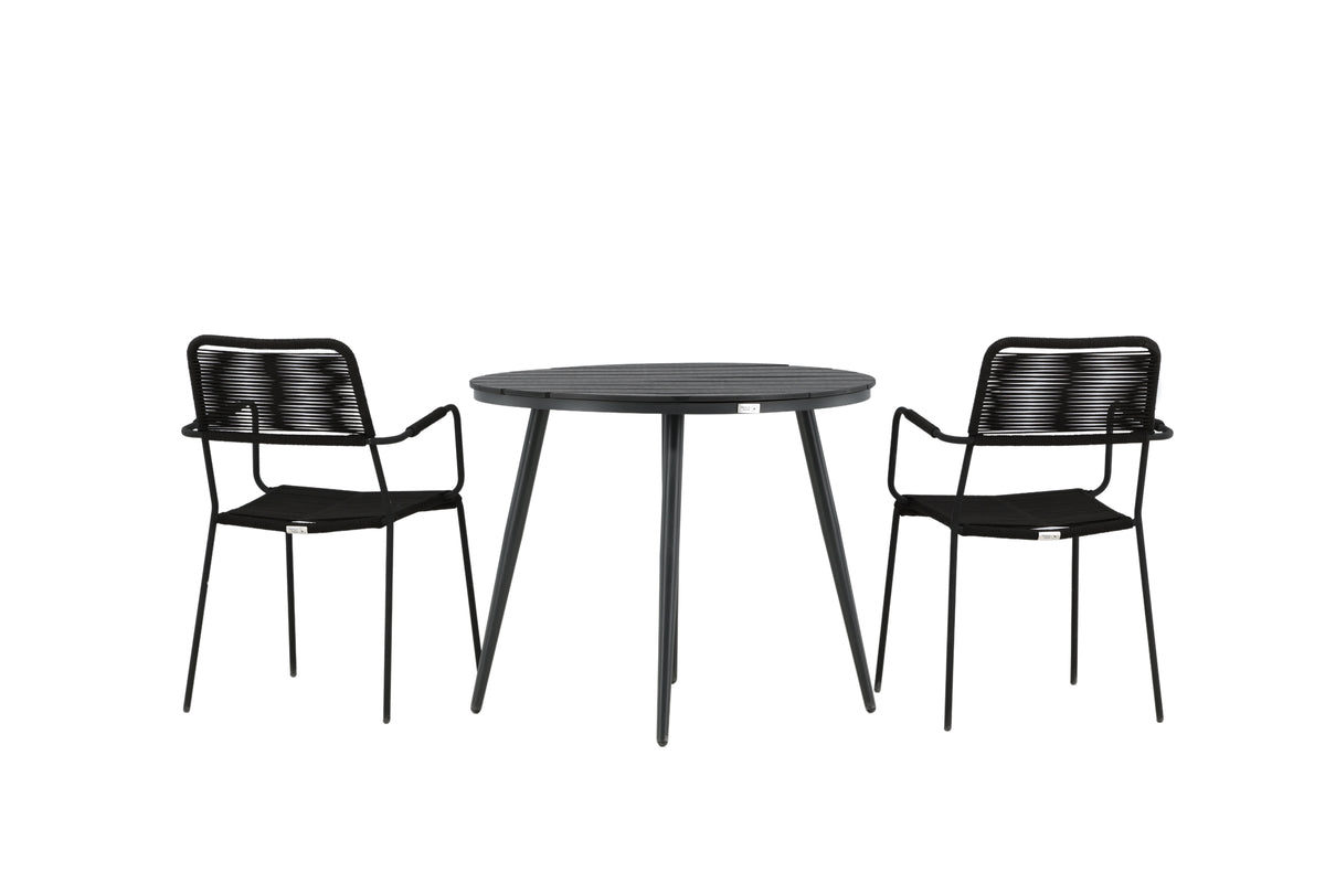 Break & Lindos Rundt Spisebord ø90 Sort + Spisestole Sort