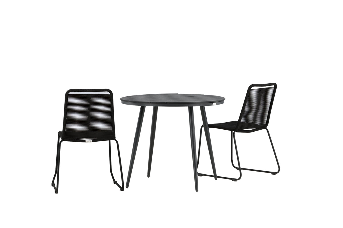 Break & Lindos Rundt Spisebord ø90 Sort + Spisestole Sort