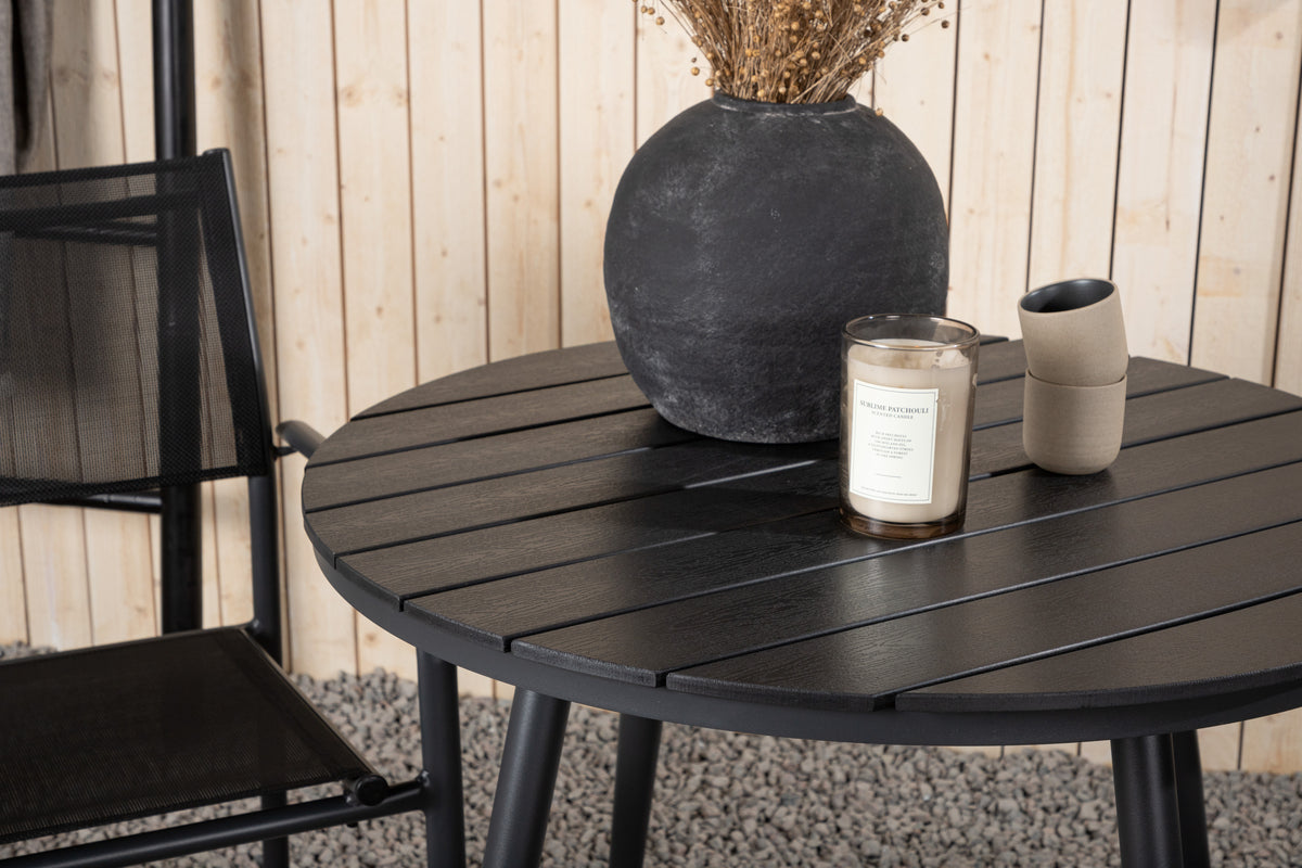 Rundt spisebord 90 Sort + Spisebordsstol 2-pak Sort