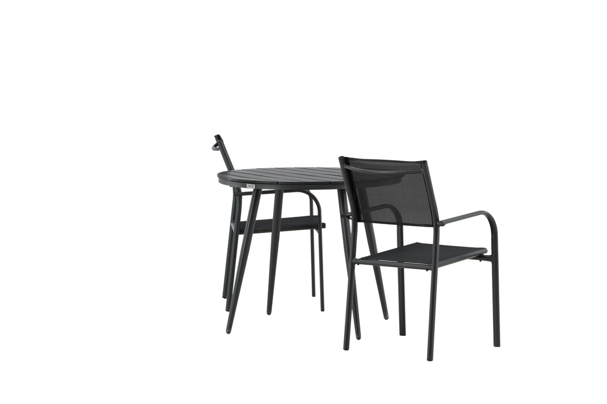 Rundt spisebord 90 Sort + Spisebordsstol 2-pak Sort