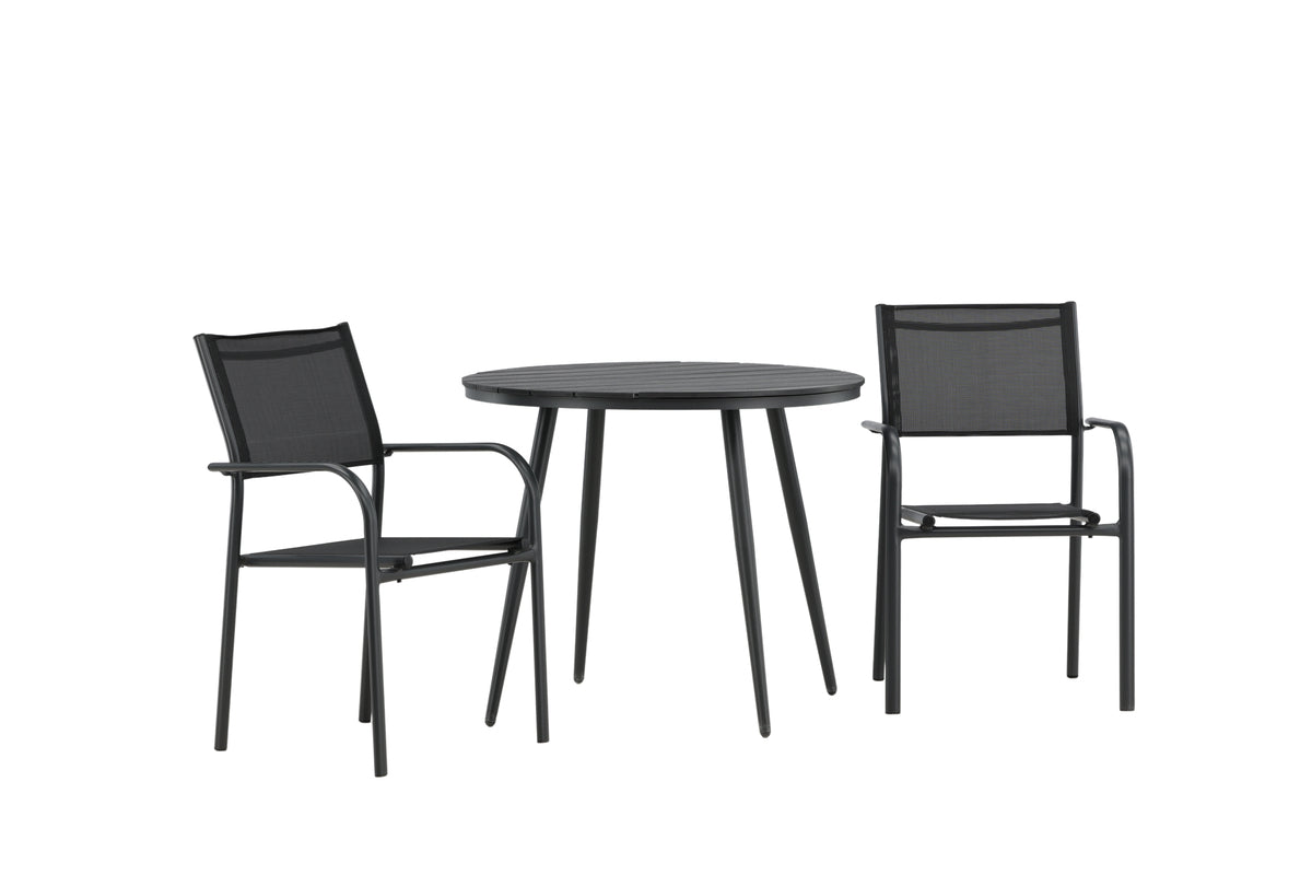 Rundt spisebord 90 Sort + Spisebordsstol 2-pak Sort