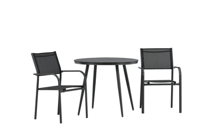 Rundt spisebord 90 Sort + Spisebordsstol 2-pak Sort