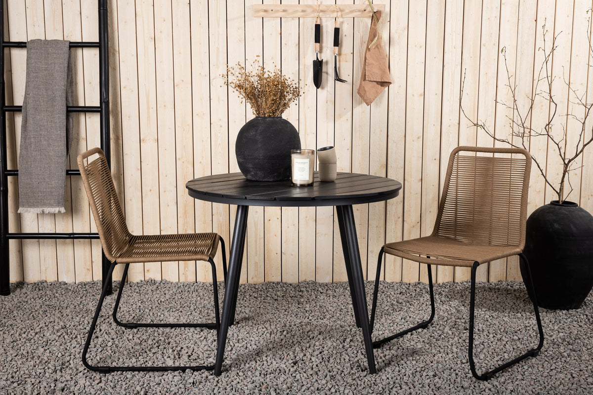 Rundt spisebord 90 Sort + Spisebordsstol 2-pak Brun