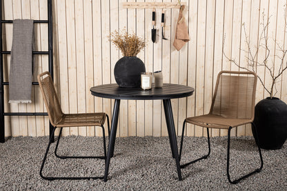 Rundt spisebord 90 Sort + Spisebordsstol 2-pak Brun