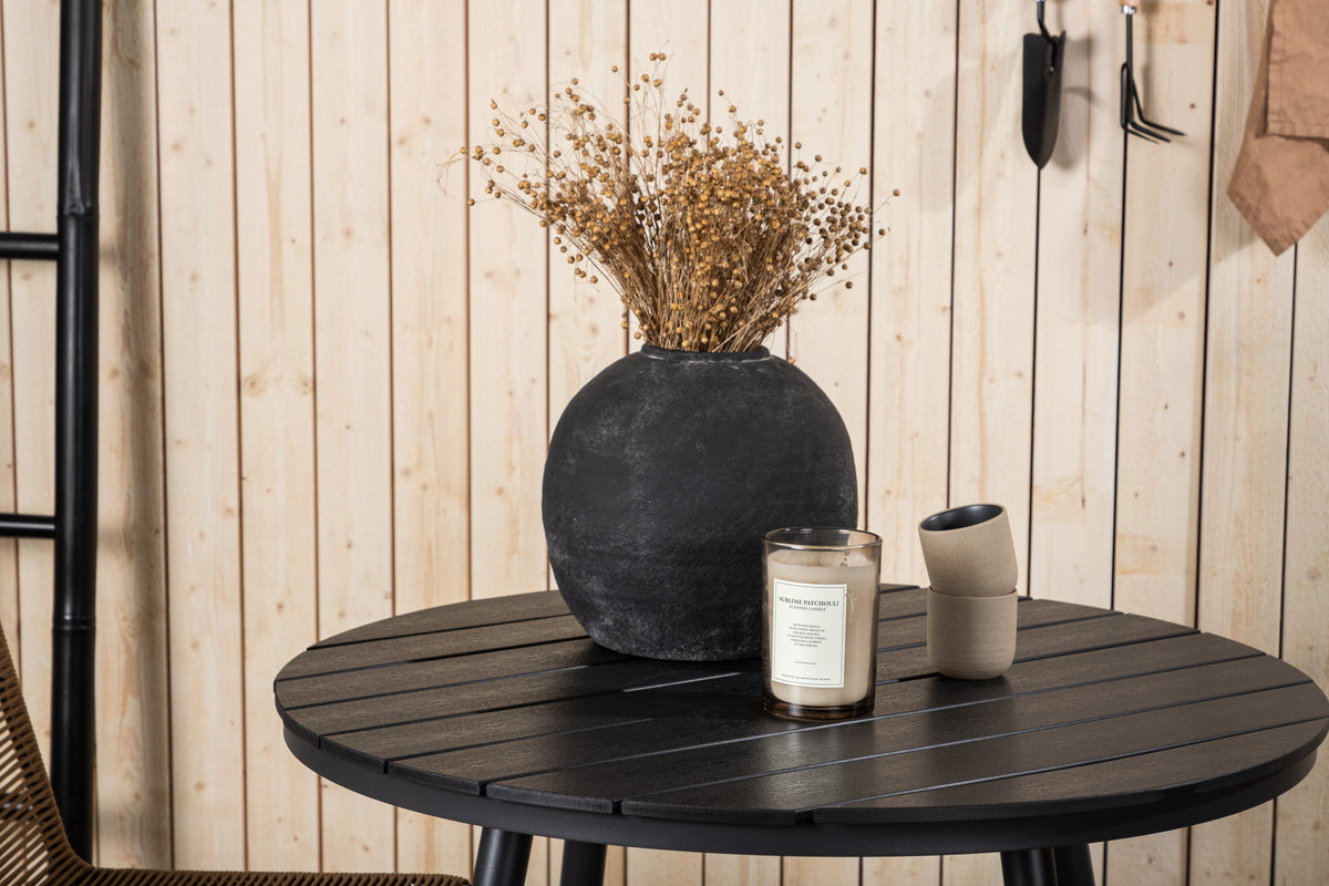 Rundt spisebord 90 Sort + Spisebordsstol 2-pak Brun