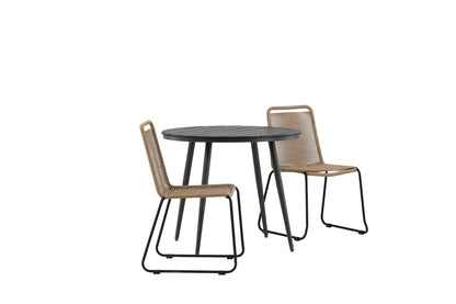 Rundt spisebord 90 Sort + Spisebordsstol 2-pak Brun