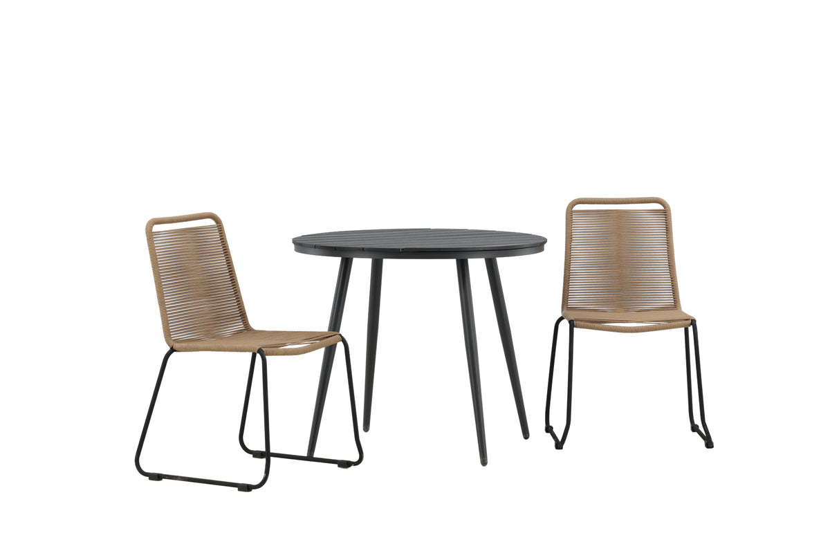 Rundt spisebord 90 Sort + Spisebordsstol 2-pak Brun