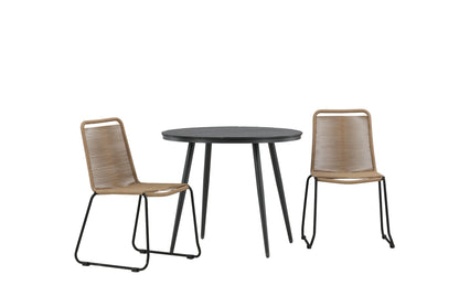 Rundt spisebord 90 Sort + Spisebordsstol 2-pak Brun