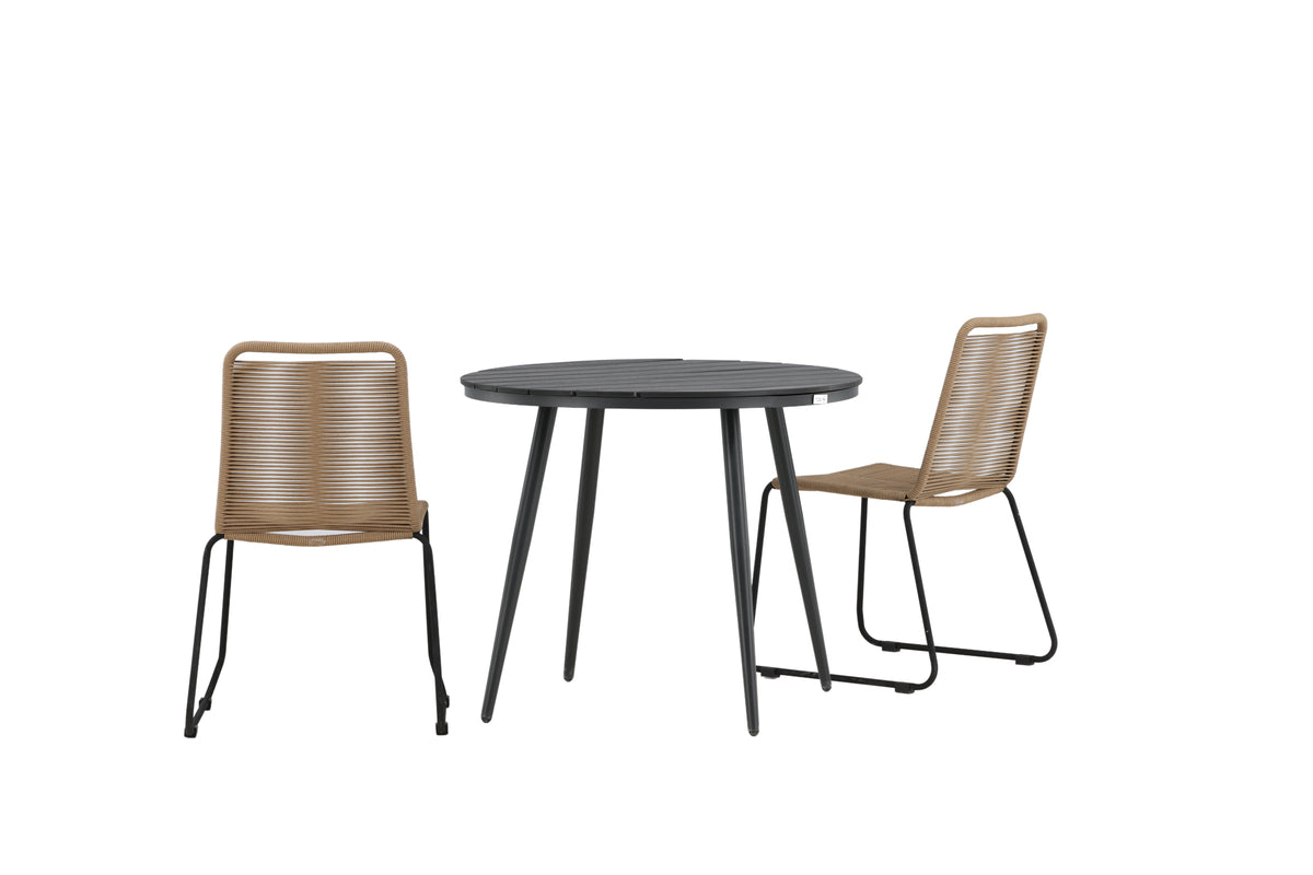 Rundt spisebord 90 Sort + Spisebordsstol 2-pak Brun