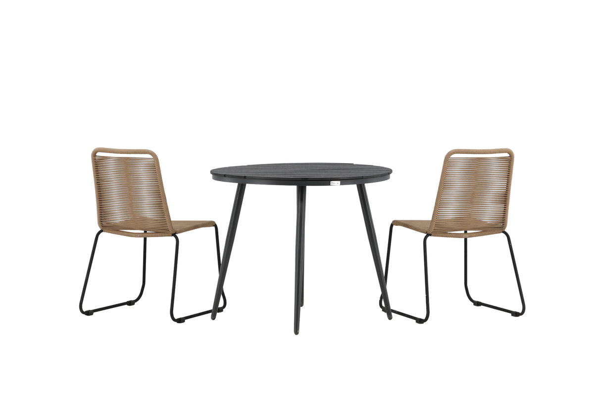 Rundt spisebord 90 Sort + Spisebordsstol 2-pak Brun
