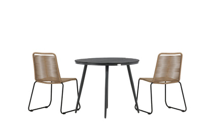 Rundt spisebord 90 Sort + Spisebordsstol 2-pak Brun