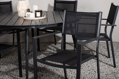 Break & Copacabana Spisebord ⌀150 + Spisestole Sort