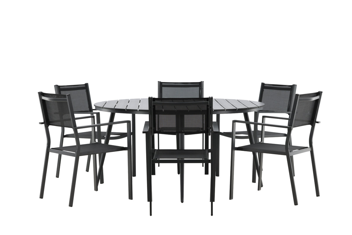 Break & Copacabana Spisebord ⌀150 + Spisestole Sort