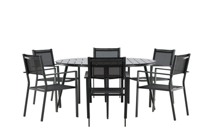 Break & Copacabana Spisebord ⌀150 + Spisestole Sort