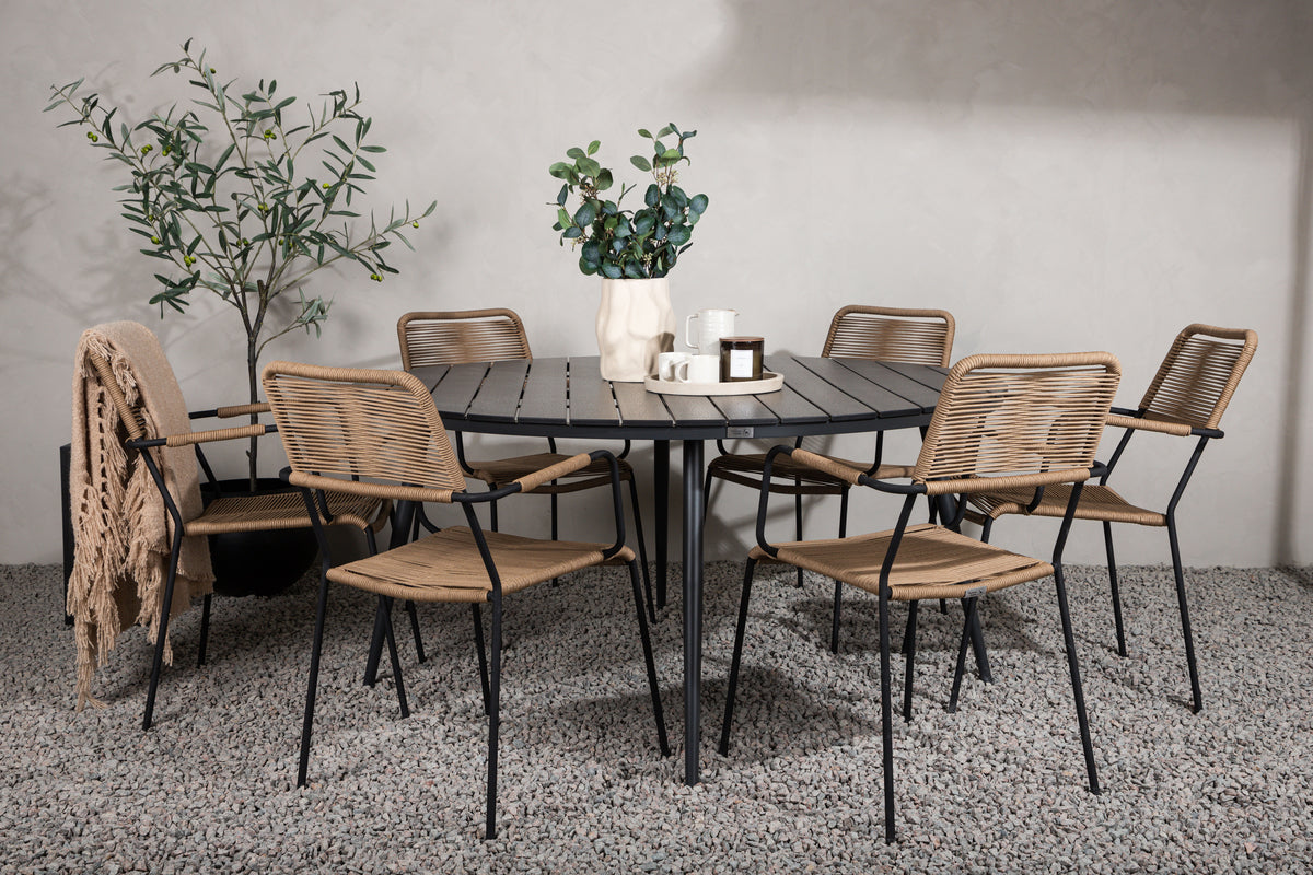 Break & Lindos Spisebord ⌀150 + Spisestole Brun